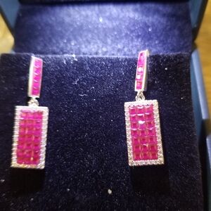 Ruby And White Sapphire Earrings